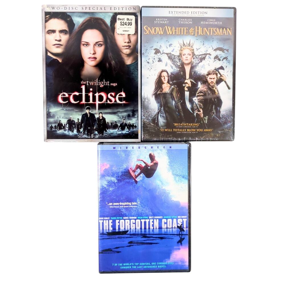 The Twilight Saga Eclipse Snow White & Huntsman Forgotten Coast DVD Lot 3-Pack